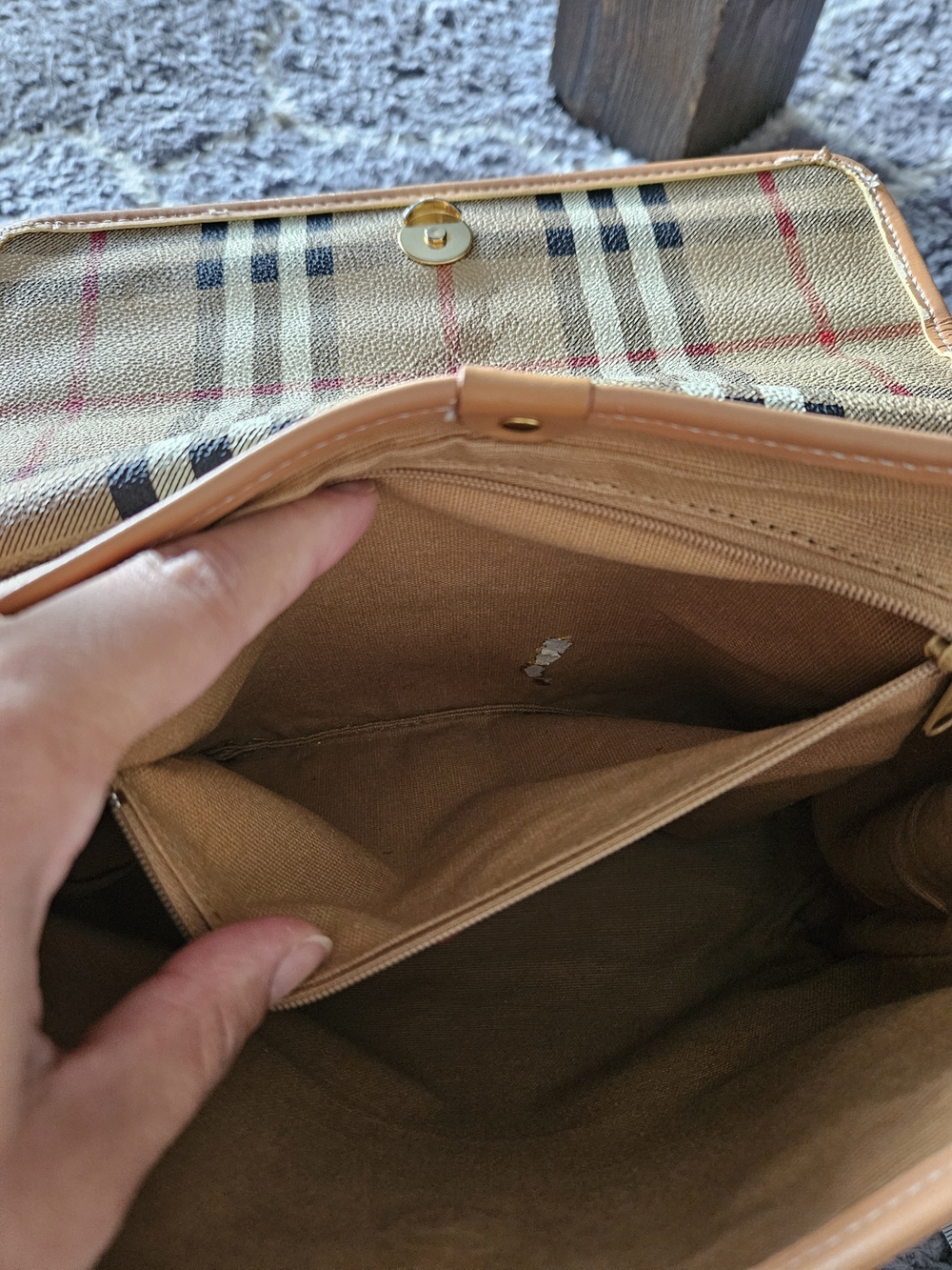 Burberry Beige Vintage Check Leather Trim Satchel - Picture 10 of 12